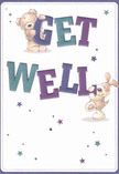 Radiating sweet encouragement, this get well card invites the comforting embrace of Yeading's community spirit. At its heart, a plush teddy bear and a lively puppy spring mirthfully from the card's surface, their bodies wrapped around the vivid 'Get Well' typography rendered in deep indigo and teal hues. The crisp, creamy background spotlights their playfulness, while whimsical stars-each a burst of hope in soft purples and blues-twinkle lovingly throughout the scene, reminiscent of the gentle morning light over King George's Field. The illustration's textures are so tangible you can imagine tracing the bear's downy fur and the velvety ears of the puppy, just as you savor the delicacy of petals in a hand-tied bouquet from Yeading's local florist. There's an inviting warmth to the composition-a blend of innocence, cheer, and caring intention that echoes the heartfelt arrangements delivered daily across Yeading. This card, brimming with genuine comfort, offers the quiet reassurance and hope so necessary for recovery, making it a thoughtful companion to a fresh, fragrant floral gesture from our Yeading flower shop.